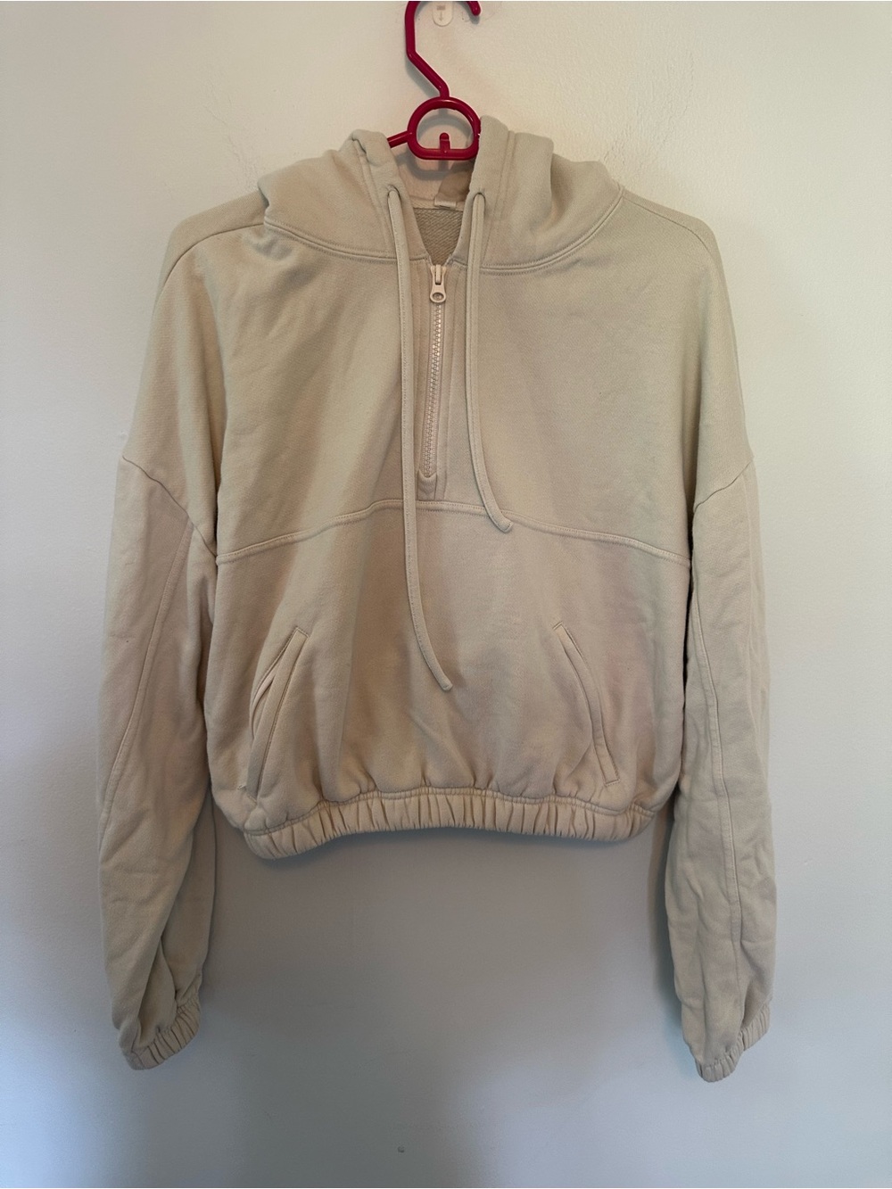Alo Yoga Bone Off White 1/2 Half Zip Cropped Hoodie Medium M